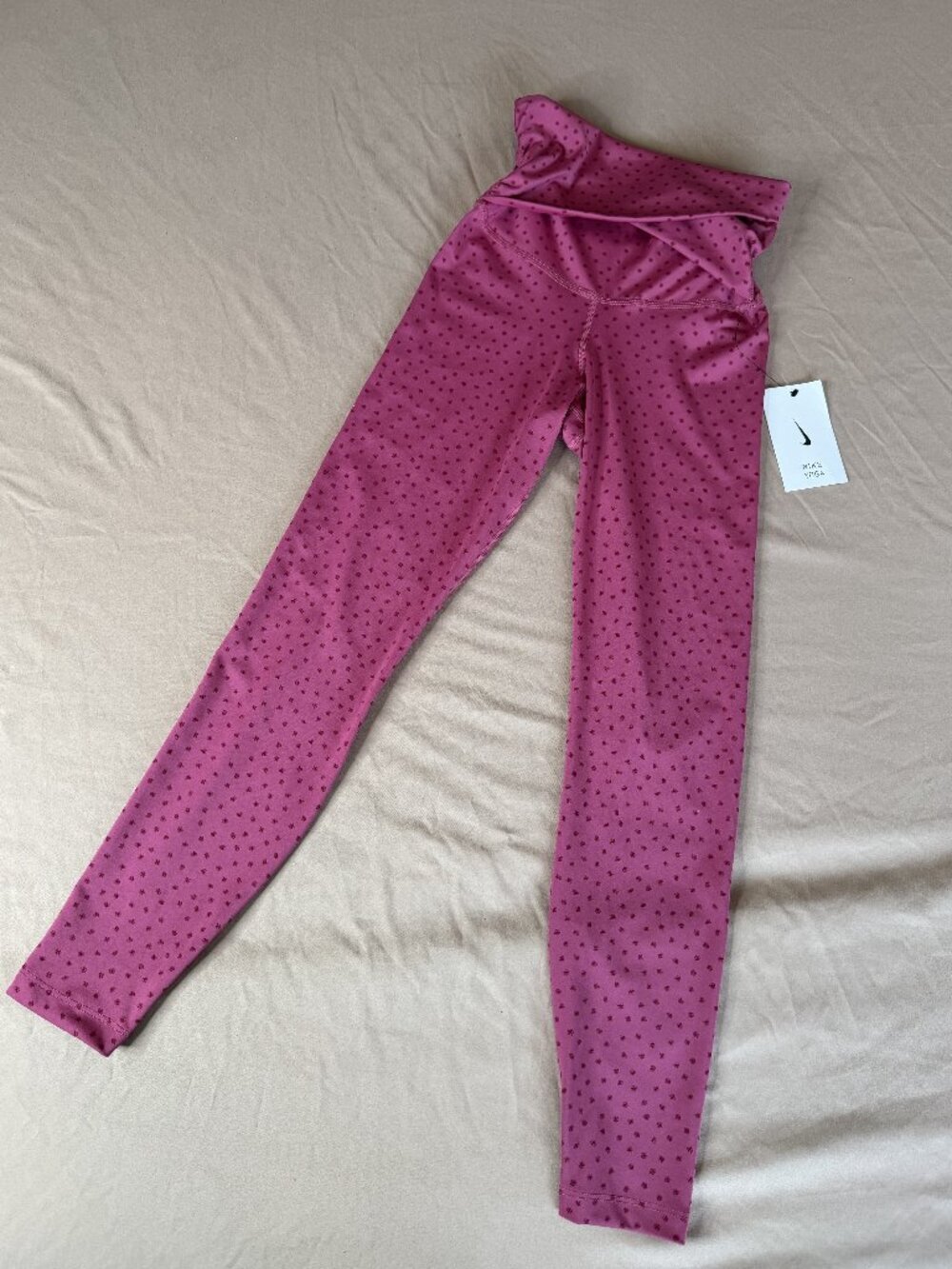 Nike Yoga Dri-FIT High Rise 7/8 Polka Dot Leggings Women's XS Pink NWT